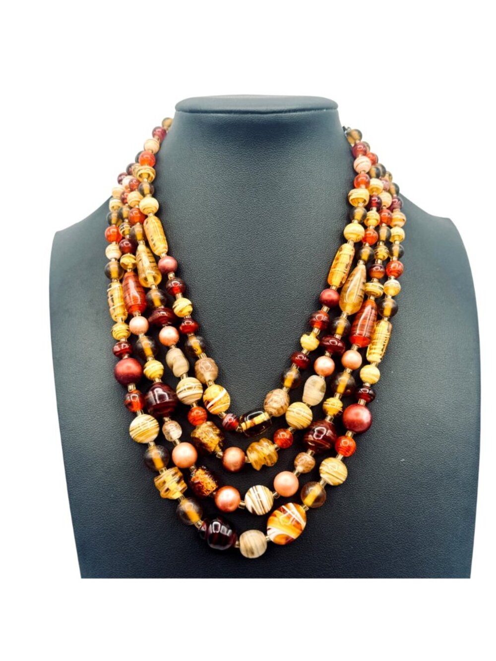 Vintage Multi-Strand Glass Bead Bib Necklace Handmade Lampwork Fall Colors - Picture 4 of 9